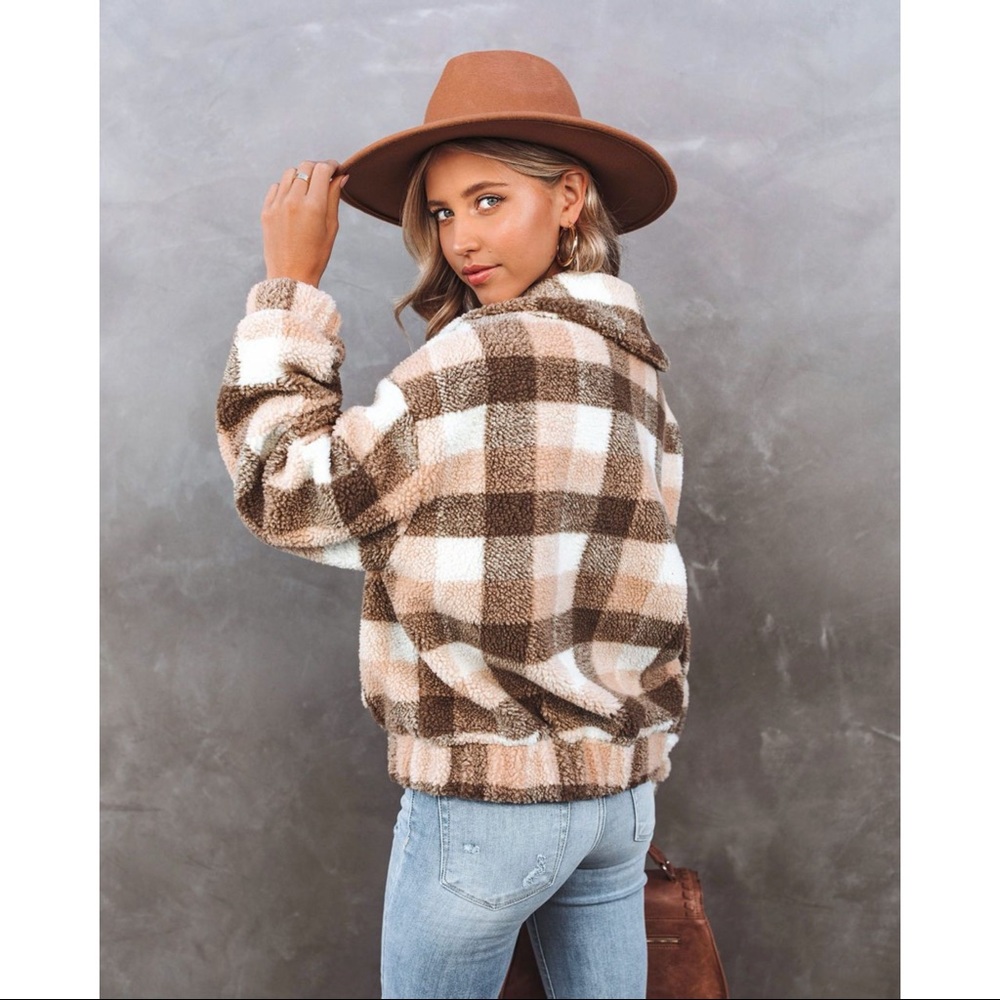 PLAID POCKETED TEDDY JACKET - Picture 4 of 11